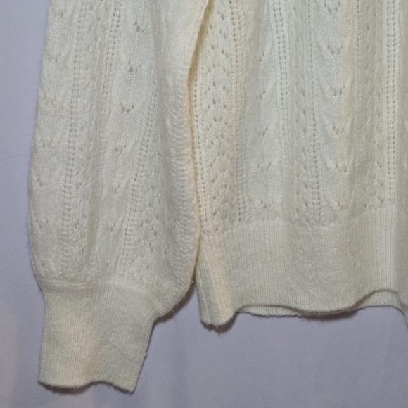 O.P.T Cream Wool Mohair Blend Open Pointelle Knit Balloon Sleeve Sweater, sz L - Picture 2 of 7